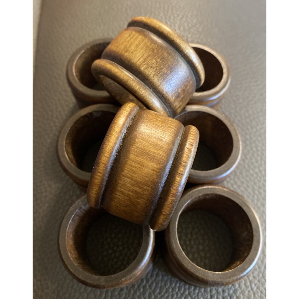Vintage Wood Napkin Rings Wooden Holders Lot Of 8
